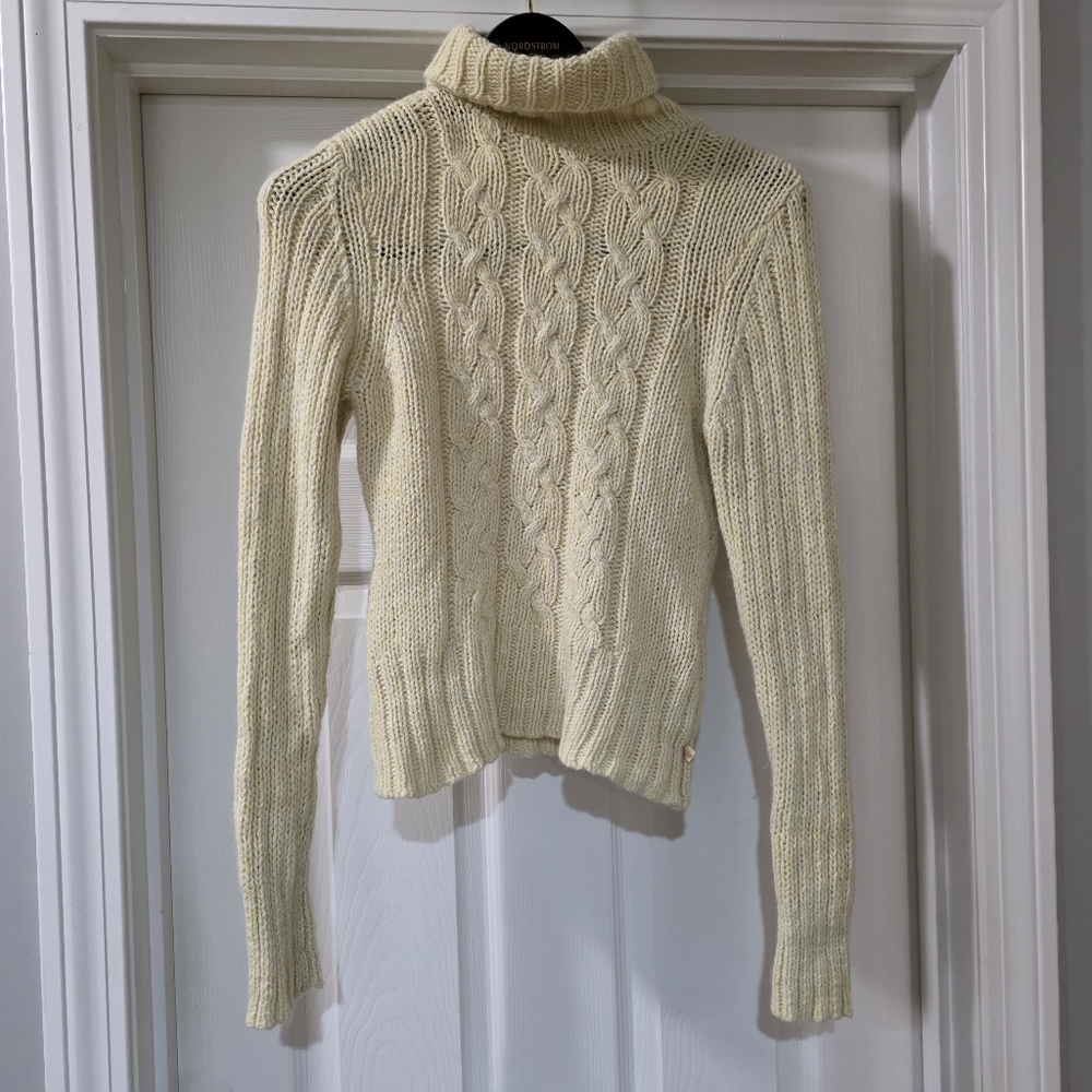 Vintage American Eagle Cropped Cable Knit Turtleneck Sweater Nylon/Angora/Wool